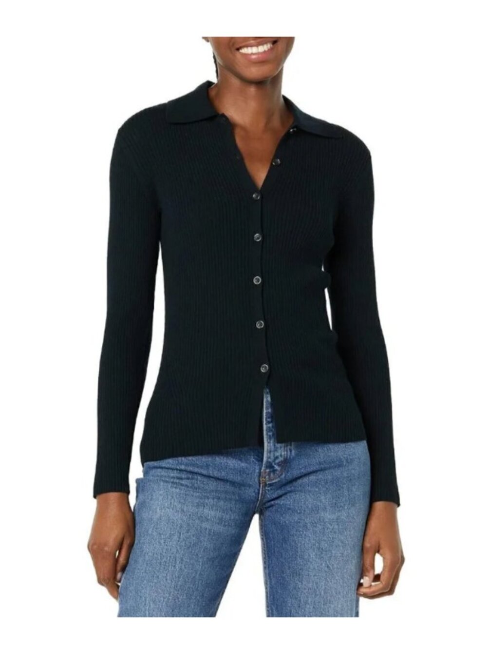 J.Crew Black Ribbed Collared Button Front Cardigan Top Size S